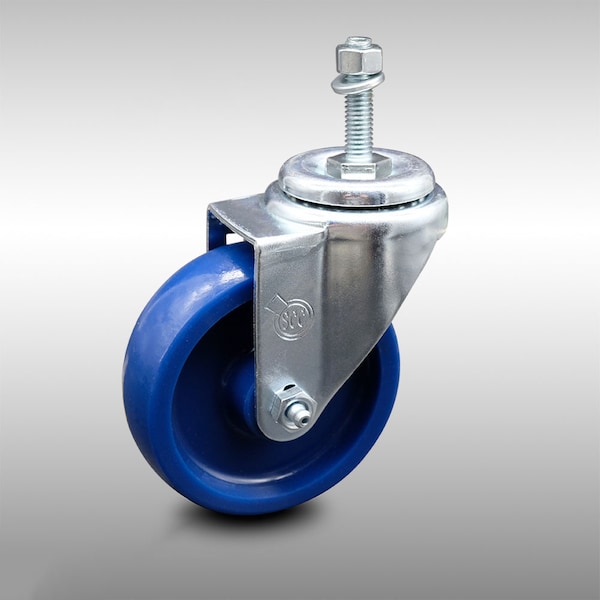 4 Inch SS Solid Polyurethane Wheel Swivel 3/8 Inch Threaded Stem Caster SCC